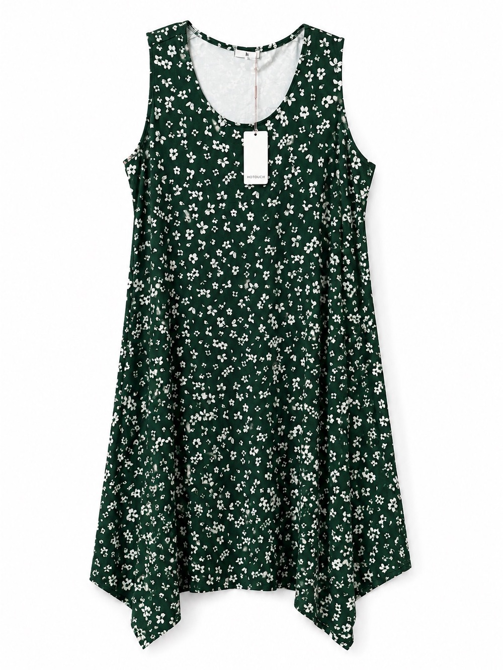 Hotouch Green Floral Sleeveless Handkerchief Hem Dress XL NWT
